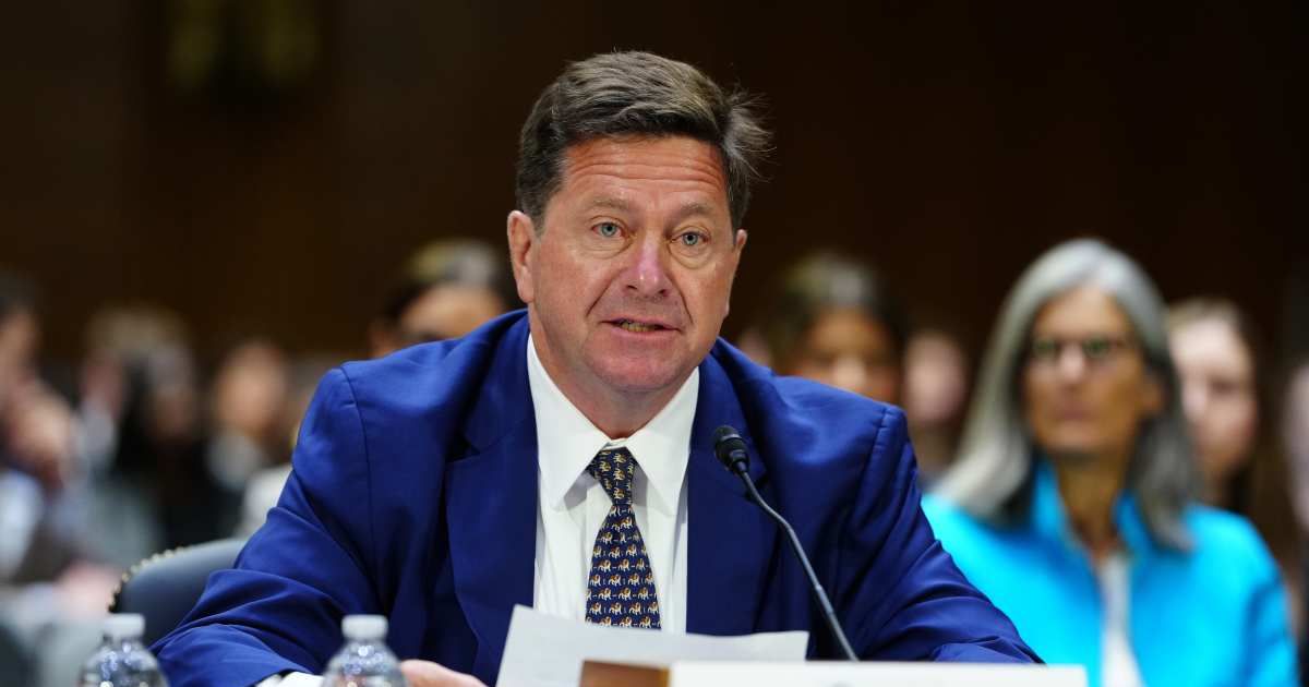 Jay Clayton appears before the Senate Intelligence Committee during his nomination hearing on Capitol Hill July 15, 2026, in Washington, DC (Getty Images)