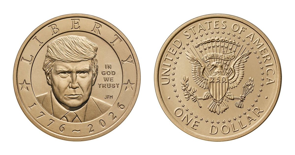 The commemorative coin features President Trump's profile alongside the words 'In God We Trust', with Liberty' across the top and the dates '1776-2026' at the bottom (@SecScottBessent/X)