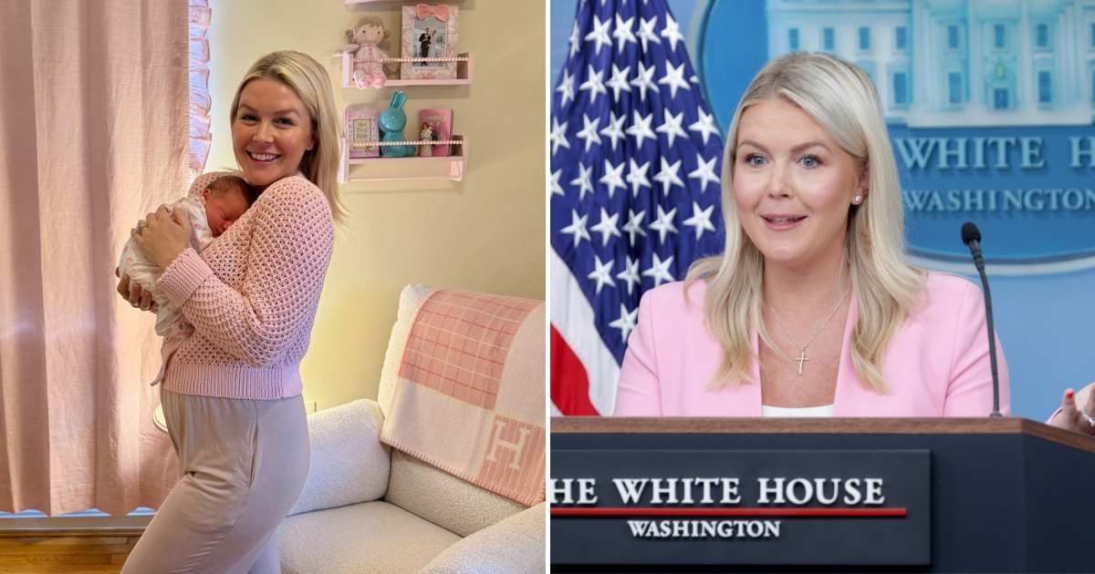 Press Secretary Karoline Leavitt said showing up every day and relying on her husband's support helped her balance work and motherhood (@KarolineLeavitt/X, AP Photos)