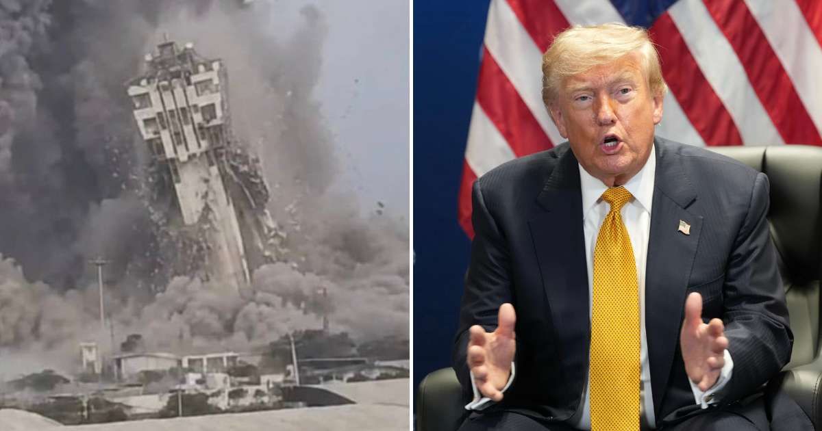 US airstrikes toppled a tower at Iran's Chabahar port as President Donald Trump claimed the US was 'winning big in Iran' (@PeteHegseth/X, Getty Images)