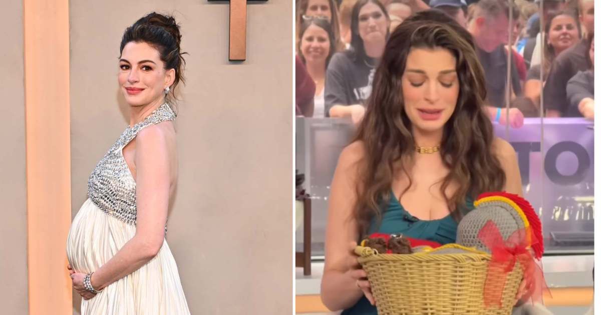 Anne Hathaway, who is pregnant with her third child, appeared on the ‘Today’ show along with her co-star Tom Holland on Thursday, July 16 (Evan Agostini/Invision/AP, Screengrab/@todayshow/Instagram)