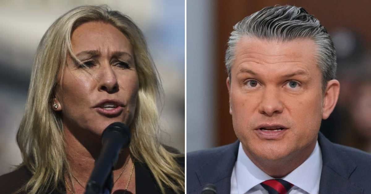 Marjorie Taylor Greene criticized Pete Hegseth's 'sacrifice' remark after two US troops were killed and one went missing in Jordan (Getty Images/ AP Photos) 