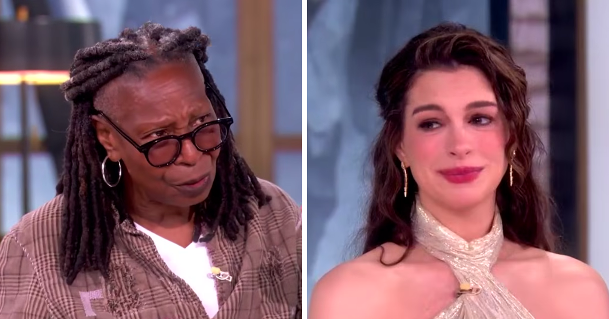 Pregnant Anne Hathaway fights back tears after Whoopi Goldberg praises her career in heartfelt video