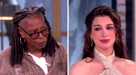 Pregnant Anne Hathaway fights back tears after Whoopi Goldberg praises her career in heartfelt video
