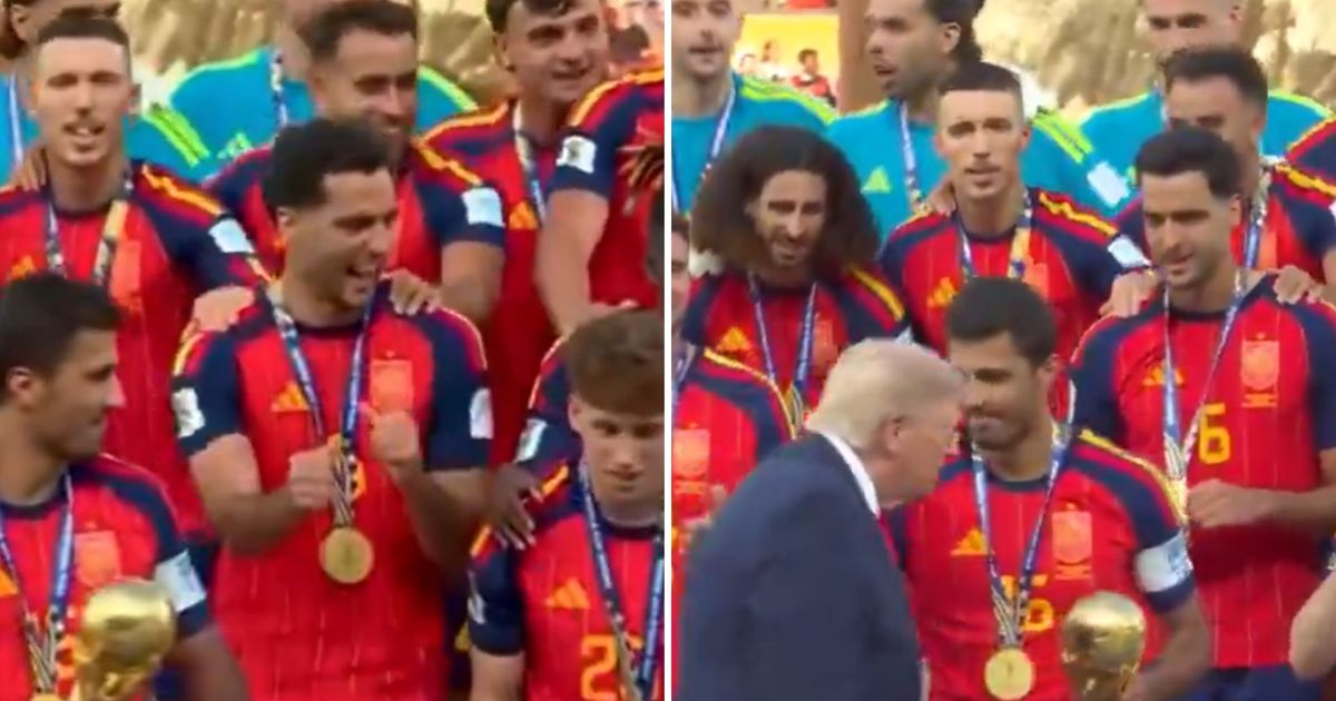 Mikel Merino was seen performing Donald Trump's viral dance during the FIFA World Cup final on Sunday, July 19 (@JustFootball_20/X)