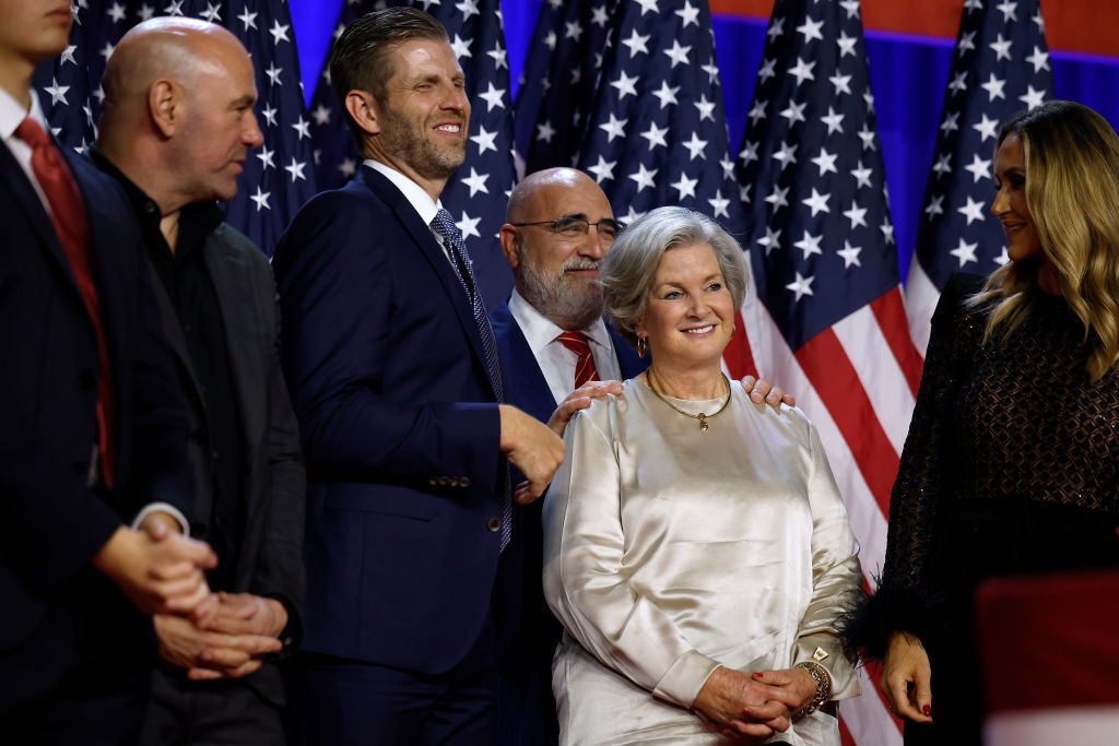 Chris LaCivita (3rd L) and Susie Wiles (4th L), senior advisors to Republican presidential nominee, former U.S. President Donald Trump's campaign, are recognized for their work during an election night event at the Palm Beach Convention Center on November 06, 2024 in West Palm Beach, Florida. Americans cast their ballots today in the presidential race between Republican nominee former President Donald Trump and Vice President Kamala Harris, as well as multiple state elections that will determine the balance of power in Congress. (Photo by Chip Somodevilla/Getty Images)