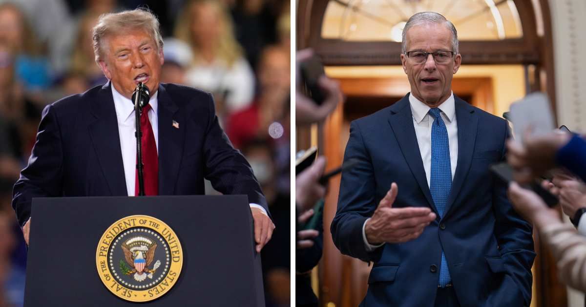 John Thune suggested he could heed Donald Trump's escalating demands to cancel the Senate's five-week August recess to debate the SAVE America Act only if there’s a chance of a successful outcome (Getty Images, AP)