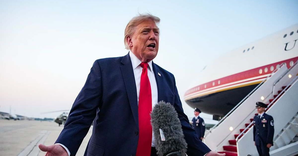 President Donald Trump speaks to reporters after landing in Air Force One on July 19, 2026 in Joint Base Andrews, Maryland (Getty Images)