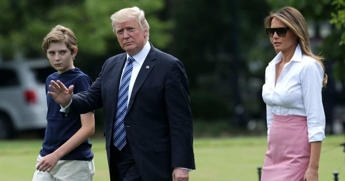 President Donald Trump, first lady Melania Trump and son Barron Trump walk on the South Lawn prior to a Marine One departure at the White House June 30, 2017, in Washington, DC (Alex Wong/Getty Images)