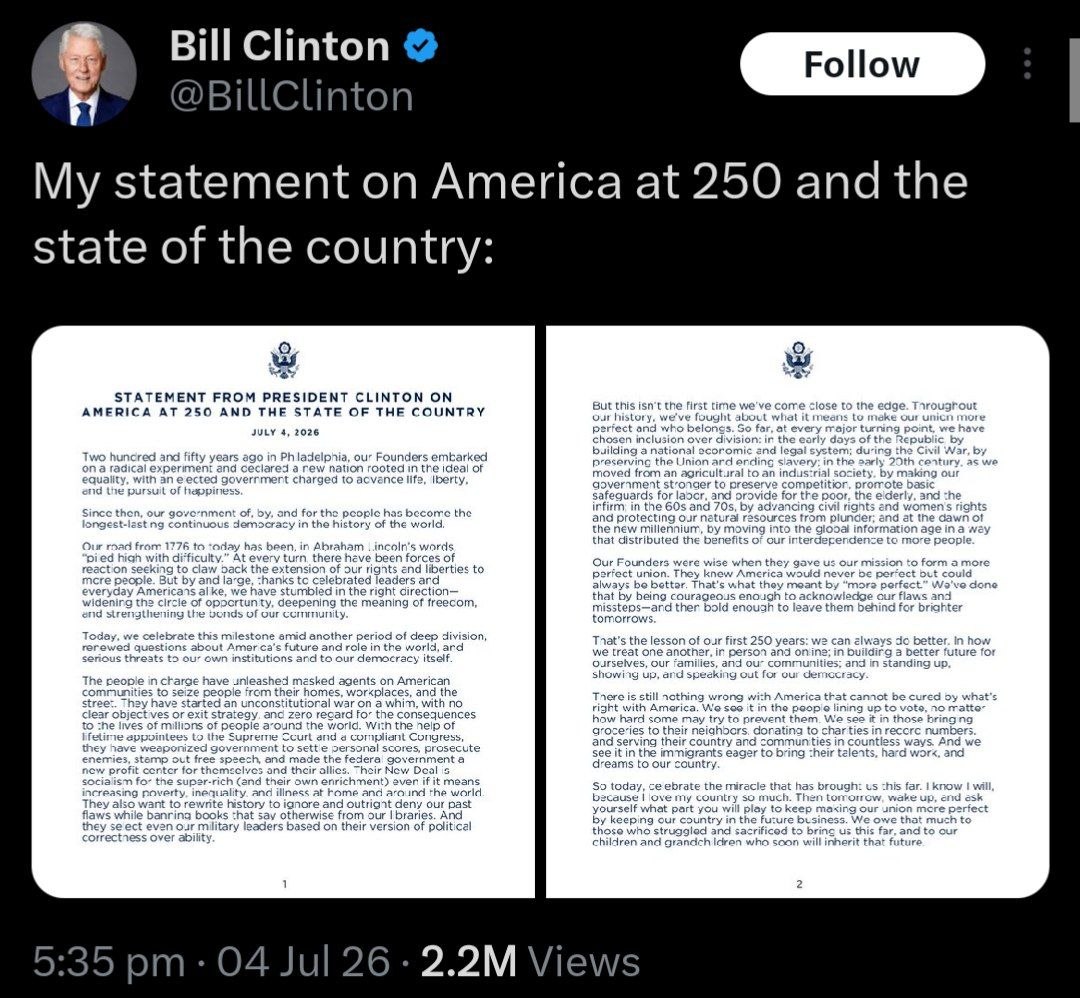 (@BillClinton/X)