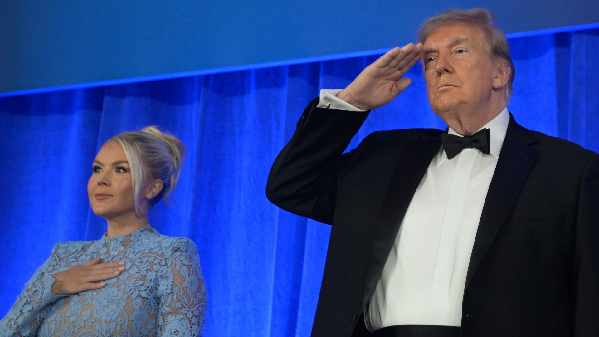 President Donald Trump attends the White House Correspondents' Association Dinner, at the Waldorf Astoria Washington DC, Friday, July 24, 2026, in Washington, with White House press secretary Karoline Leavitt. (AP Photo/Rod Lamkey, Jr.)
