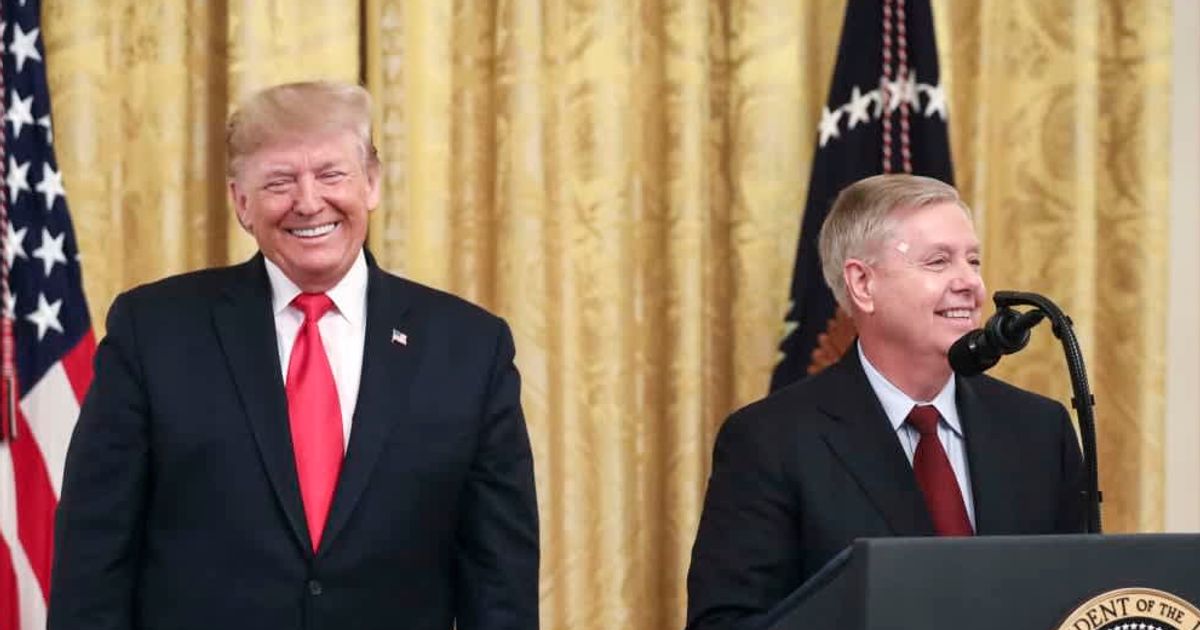 Sen Lindsey Graham praised Donald Trump's handling of the Iran conflict, saying he avoided drama on social media and had been a great wartime president (Drew Angerer/Getty Images)
