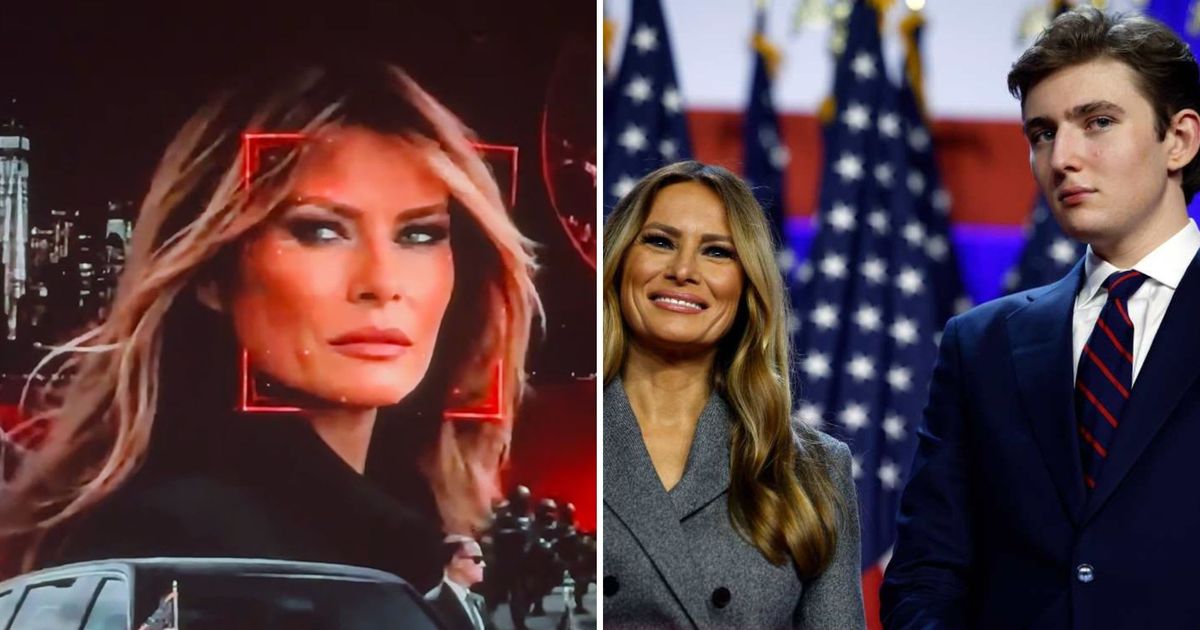 The video targeting Melania and Barron Trump was posted by Tasnim News Agency, which is associated with the Islamic Revolutionary Guard Corps (IRGC) (Screengrab/@Regina10271/X, Getty Images)