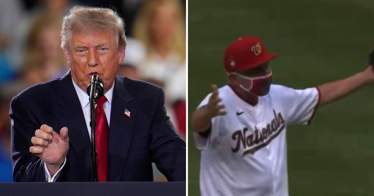 President Donald Trump shared a clip of Dr Anthony Fauci’s ceremonial first pitch at a Washington Nationals game in July 2020, accusing him of being a 'phony' (AP Photo, Screengrab/@TrumpTruthOnX/X)
