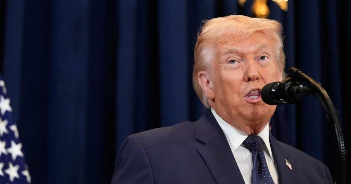 President Donald Trump speaks at a news conference, Monday, March 9, 2026, at Trump National Doral Miami in Doral, Fla (AP Photo/Mark Schiefelbein)