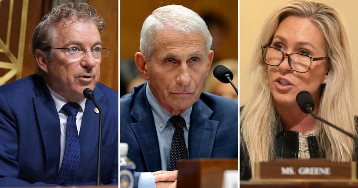Marjorie Taylor Greene took to X to claim Republicans will never hold Anthony Fauci or Big Pharma accountable for 'all the horrific crimes done against the American people during Covid' (Getty Images, AP Photos) 