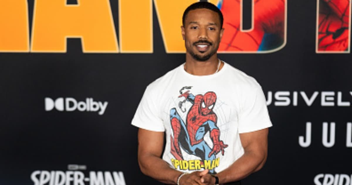 Michael B Jordan's playful reaction quickly caught fans' attention, turning the online chatter about his go-to red carpet pose into another viral moment (Matei Horvath/FilmMagic)