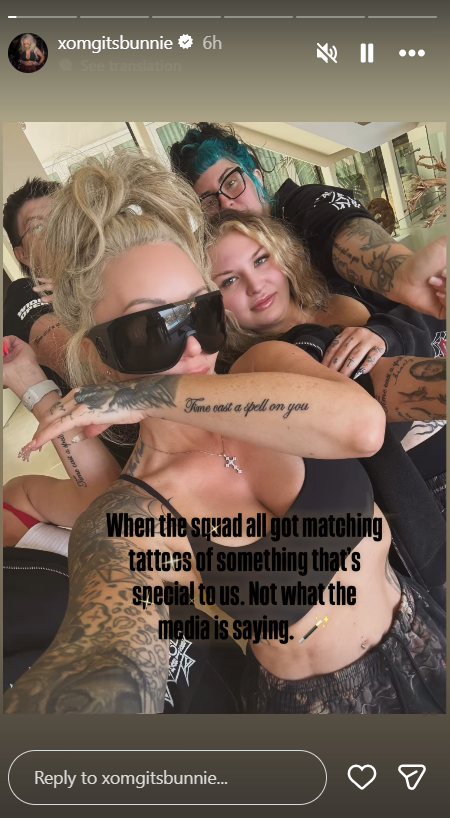 Bunnie Xo shows off her new tattoo