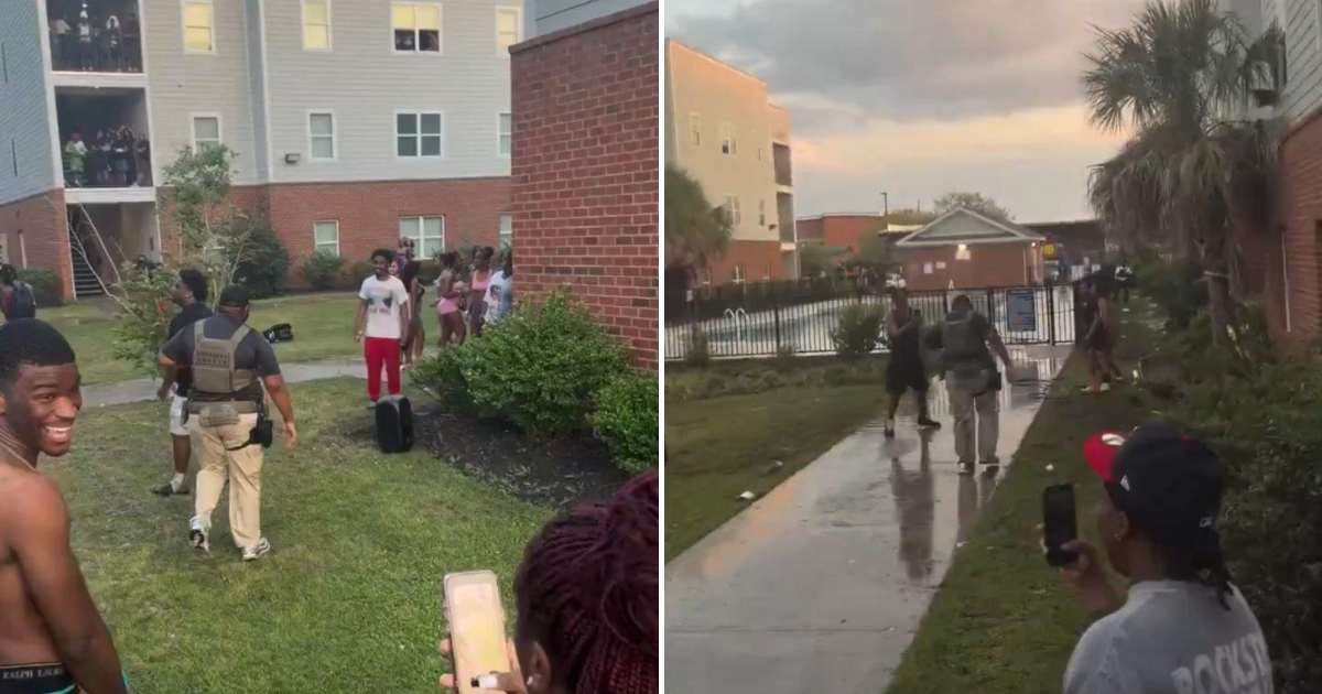 A viral video claims to show black kids protecting their Latino neighbors from an ICE officer (@sarrah_bellus/X)