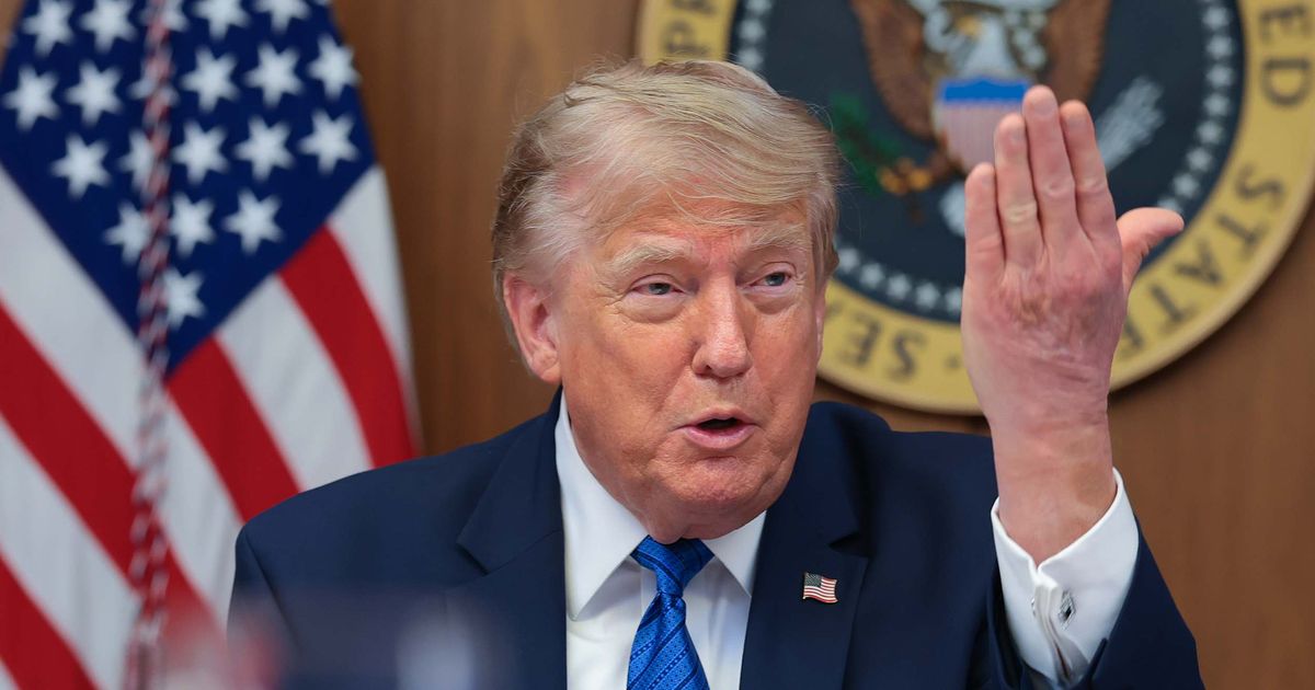 President Donald Trump, who held the Cabinet meeting at the presidential retreat in Catoctin Mountain Park, was seen with a fresh bruise on his hand as he gestured during the meeting (Anna Moneymaker/Getty Images)
