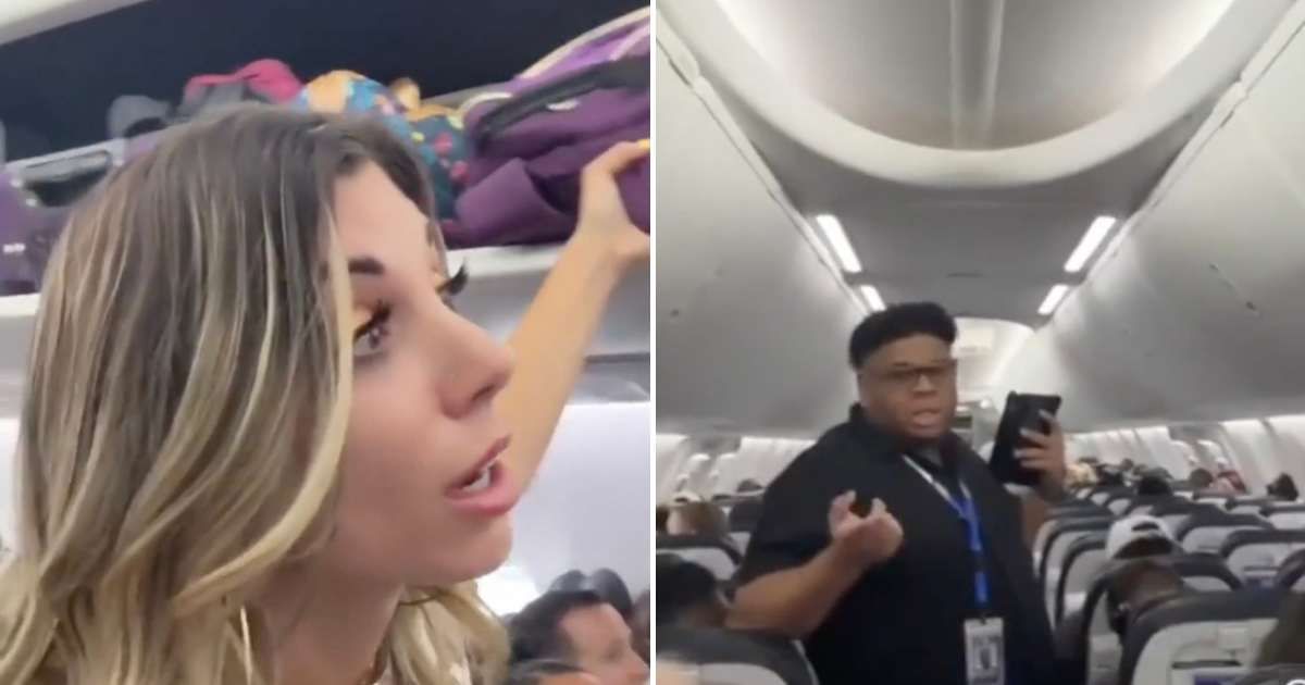 Whitney Lynn was seen speaking with airline staff after being asked to leave the flight following her sermon (@AntiquarianMuse/X)