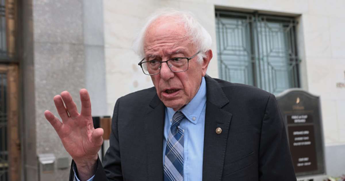 Sen Bernie Sanders (I-VT) speaks with reporters outside the Dirksen Senate Office Building on July 16, 2025, in Washington, DC (Getty Images)