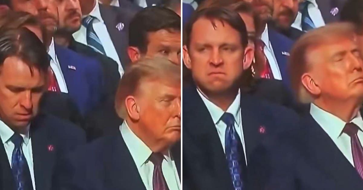 A viral video claims to show an Secret Service agent reacting to a stench from President Donald Trump (@theangriestbuni/X)