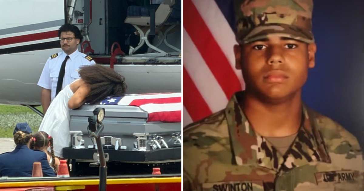 The homecoming of US Army Staff Sgt Michael Emmanuel Swinton took place on Monday, August 3, 2026, as his flag-draped casket was returned to his family at Fayetteville Regional Airport in North Carolina (@WNCN, @RudyGiuliani/X)
