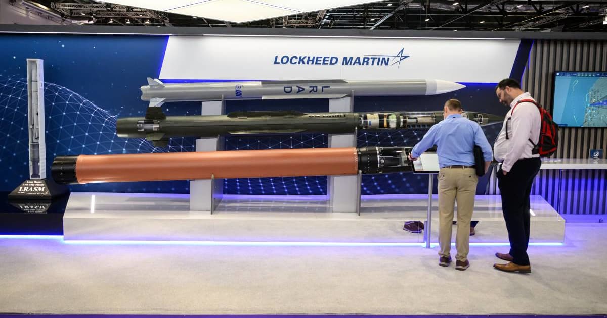 Visitors look at the BARAK, PAC-3 MSE and THAAD missile at a fair on September 12, 2023 in London, England (Getty Images)