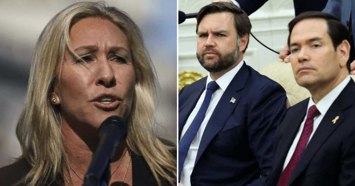 Although Marjorie Taylor Greene did not name anyone directly, her remarks came as Secretary of State Marco Rubio and Vice President JD Vance are increasingly viewed as leading contenders for the GOP's 2028 presidential nomination (Getty Images)