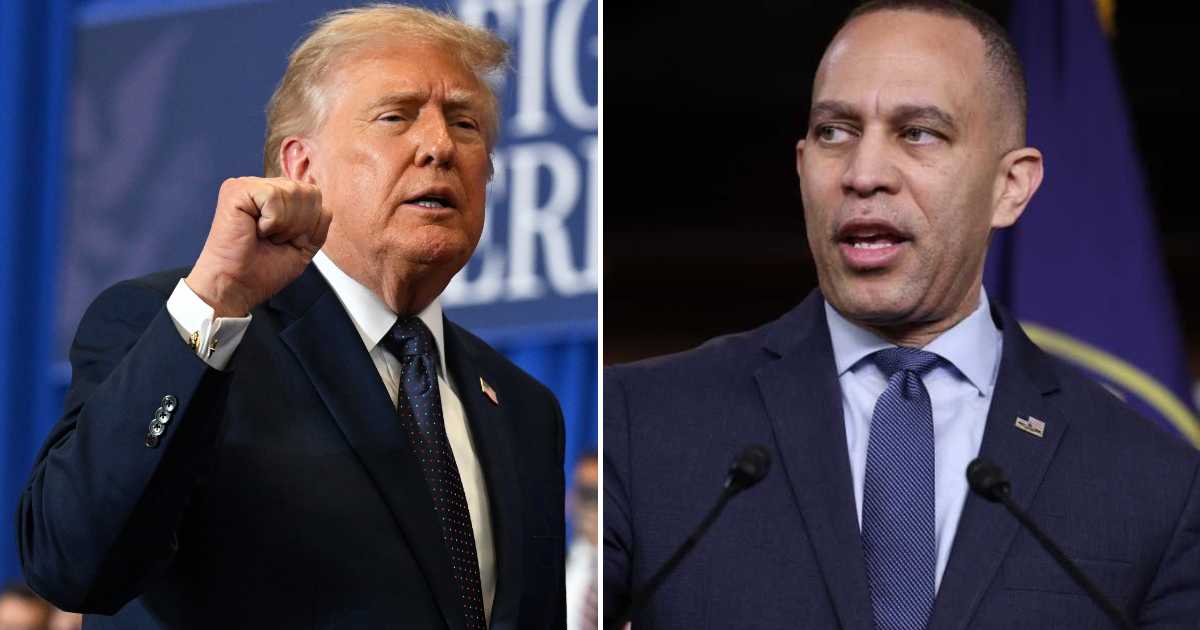 President Donald Trump's comments marked a noticeably different tone from his earlier public criticism of House Minority Leader Hakeem Jeffries (Getty Images)