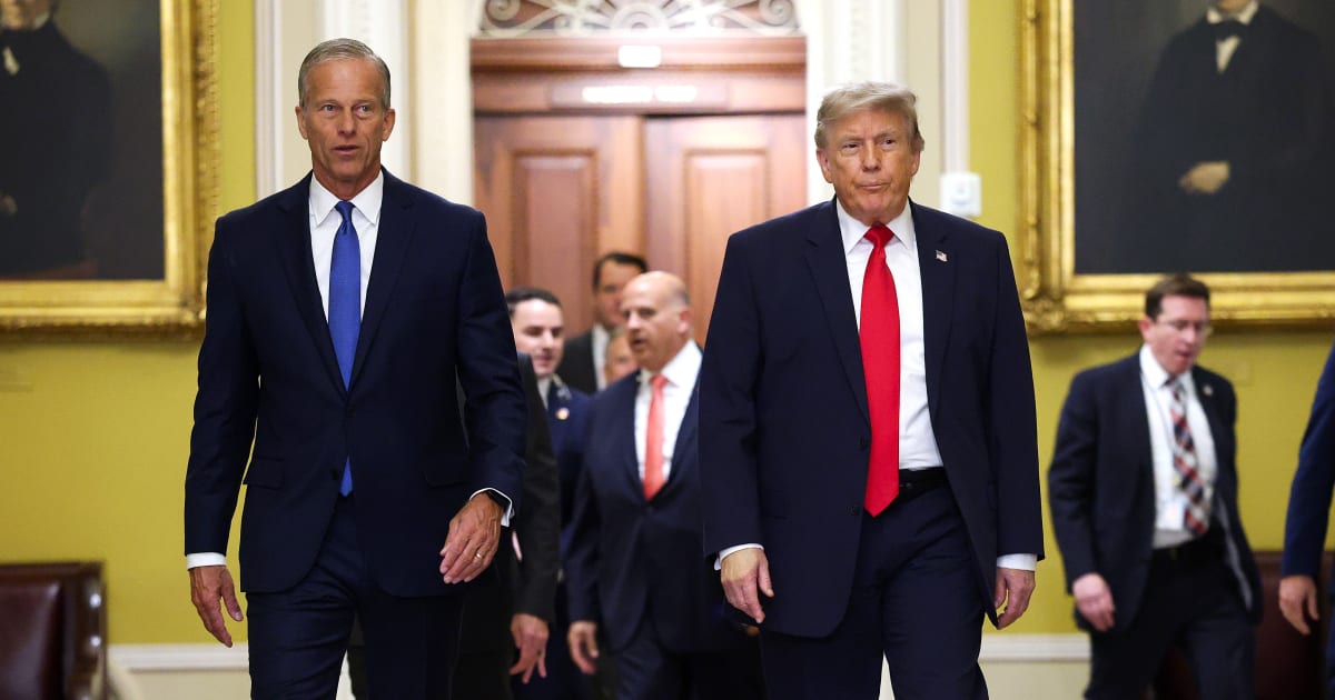 Senate Majority Leader John Thune and President Donald Trump arrive at the US Capitol on June 24, 2026 in Washington, DC (Kevin Dietsch/Getty Images)