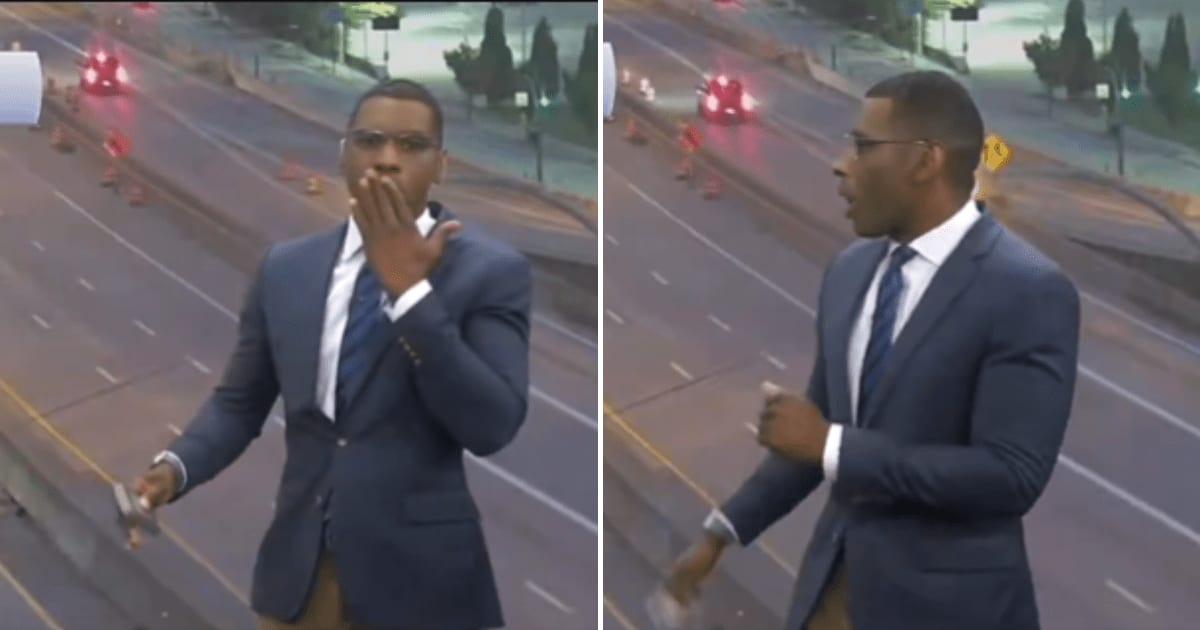 Traffic reporter KJ Jacobs witnessed a crash live on air and quickly apologized after reacting in shock (@KJJacobsWeather/X)