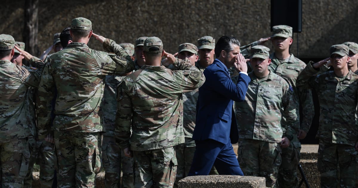 Secretary of War Pete Hegseth arrives to meet with members of the National Guard at Meridian Hill Park on July 02, 2026 in Washington, DC (Anna Moneymaker/Getty Images)