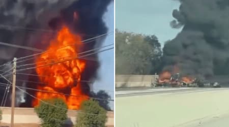 Video shows California highway blast as 8,600-gallon fuel tanker erupts in flames