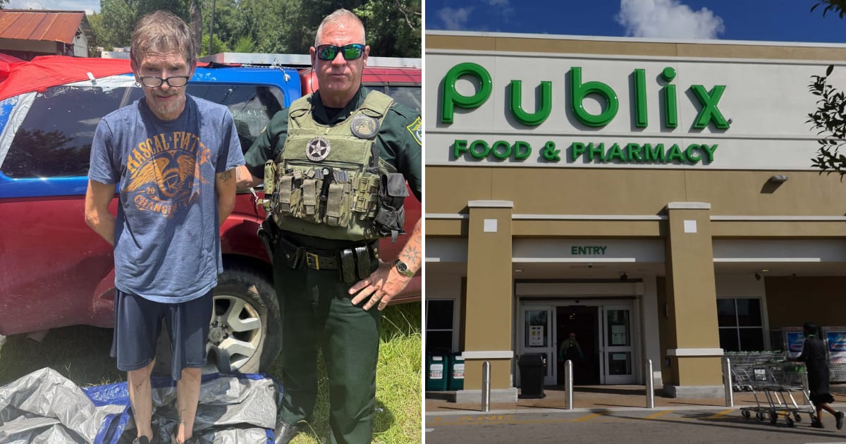 A dispute over a woman sparked a violent clash in a Florida Publix parking lot, where police said Everette Krichbaum and James Gay used a machete and hatchet and were arrested (Washington County Sheriff's Office/Facebook, Getty Images)