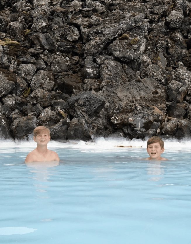 Sons, Joseph Frederick and Theodore James, enjoying the soothing warmth of the geothermal waters.