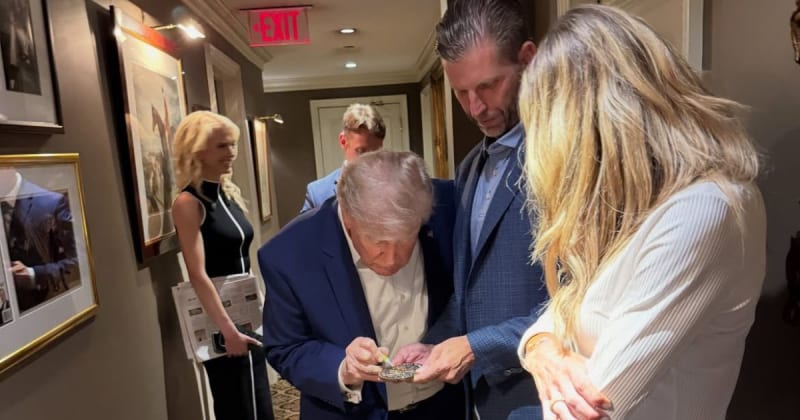 Fact Check: Does Lara Trump's post show Trump gluing gold decorations himself?
