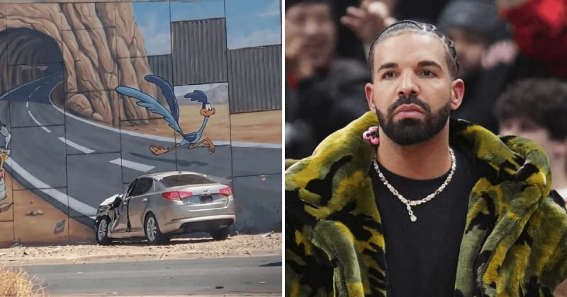Fact Check: Did Drake crash into a tunnel painted on a wall by a coyote?