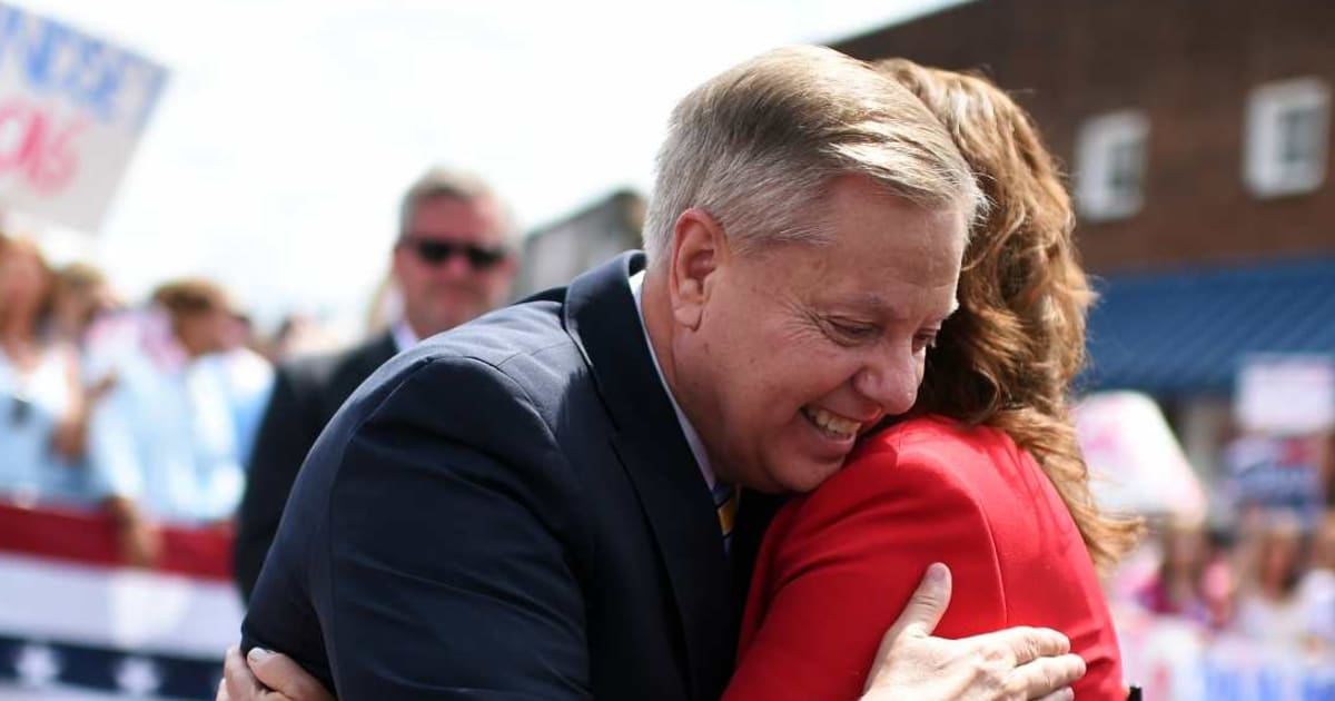 Late Sen Lindsey Graham hugs his sister Darline Graham Nordone, June 1, 2015, in Central, SC. (AP Photo/Rainier Ehrhardt, File)