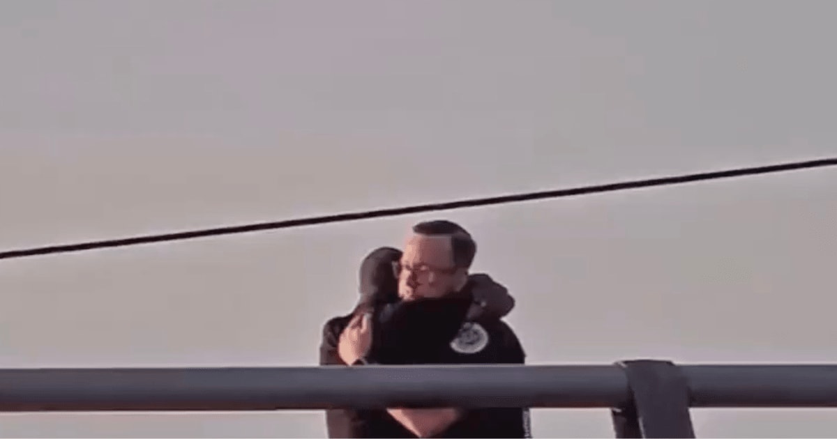 Metro Nashville Police Lieutenant Mike Hotz successfully de-escalated a crisis on July 23, 2026, by calmly talking to and embracing a distressed man who was standing on the edge of Victory Memorial Bridge (@NickSorter/X)