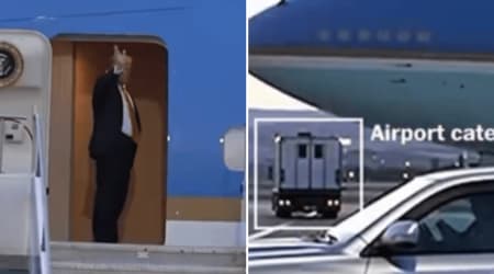 Viral video appears to capture secret Trump swap as catering truck ferries him to military jet