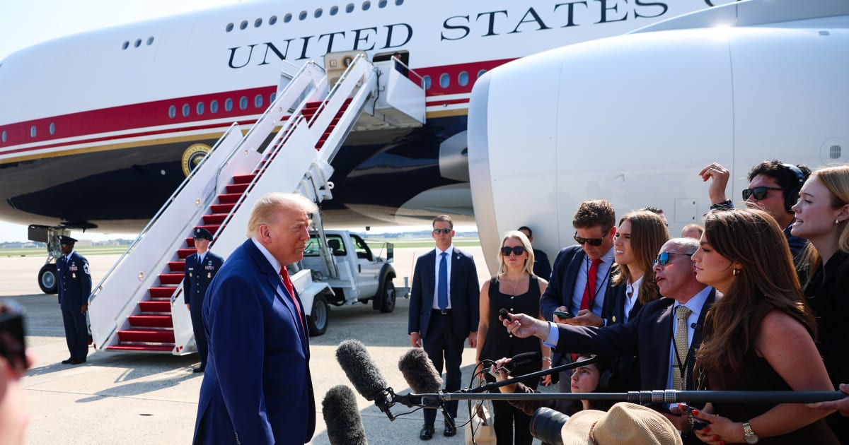 President Donald Trump stops to speak to reporters before boarding Air Force One en route to Dover Air Force Base on July 22, 2026, at Joint Base Andrews, Maryland (Getty Images)