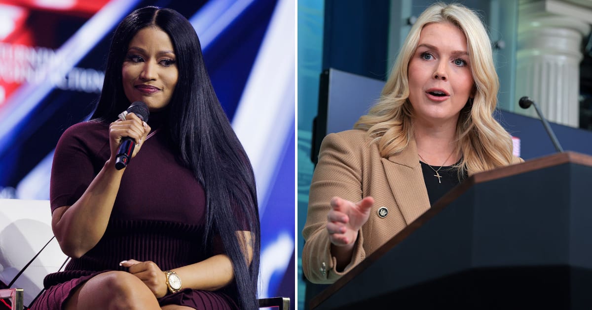 A viral social media post claims Nicki Minaj is replacing Karoline Leavitt as the White House Press Secretary (Getty Images)