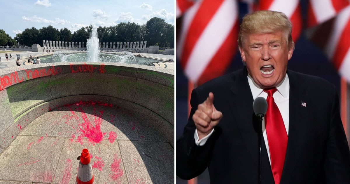 President Donald Trump said the administration was on the 'trail' of the suspects, calling the vandals 'animals' (@PenguinSix/X, Getty Images)