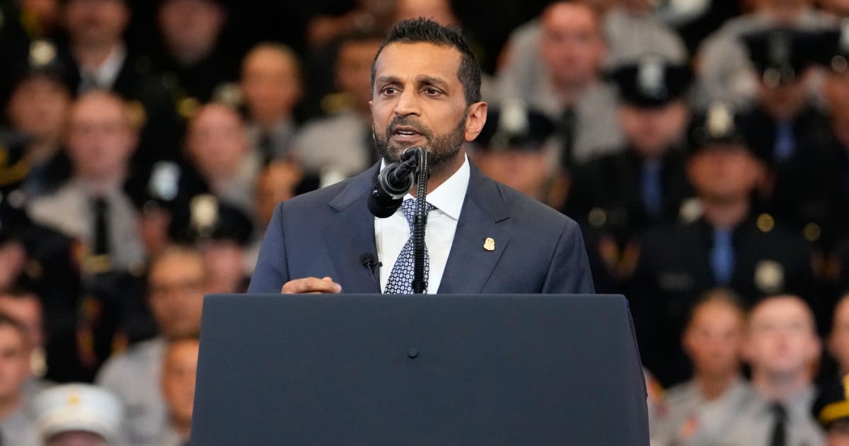 FBI Director Kash Patel speaks before President Donald Trump at the David Mack Center for Training and Intelligence, Friday, August 14, 2026, in Garden City, NY (AP Photo/Yuki Iwamura)