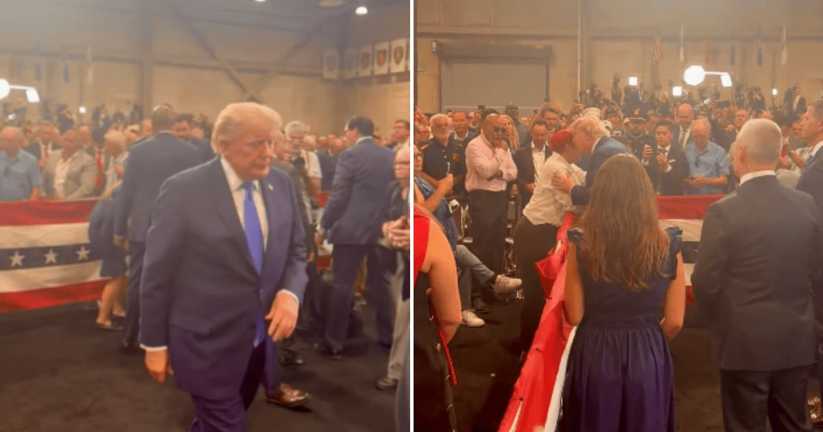 President Donald Trump spotted Jacob Freytes' emotional mother, Migdalia Martinez, in the crowd, left the stage and embraced her (@KarolineLeavitt/X)