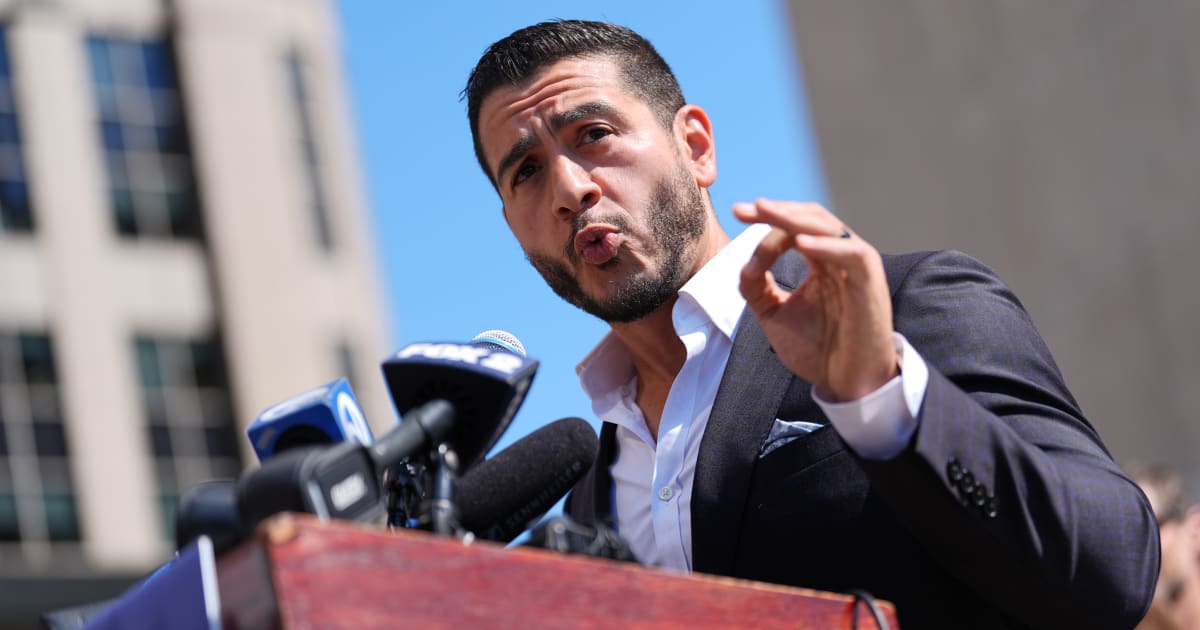 Abdul El-Sayed speaks during a news conference at the Spirit of Detroit shortly after winning the Democratic nomination for US Senate in Michigan, Wednesday, Aug. 5, 2026, in Detroit (AP Photo/Julia Demaree Nikhinson)