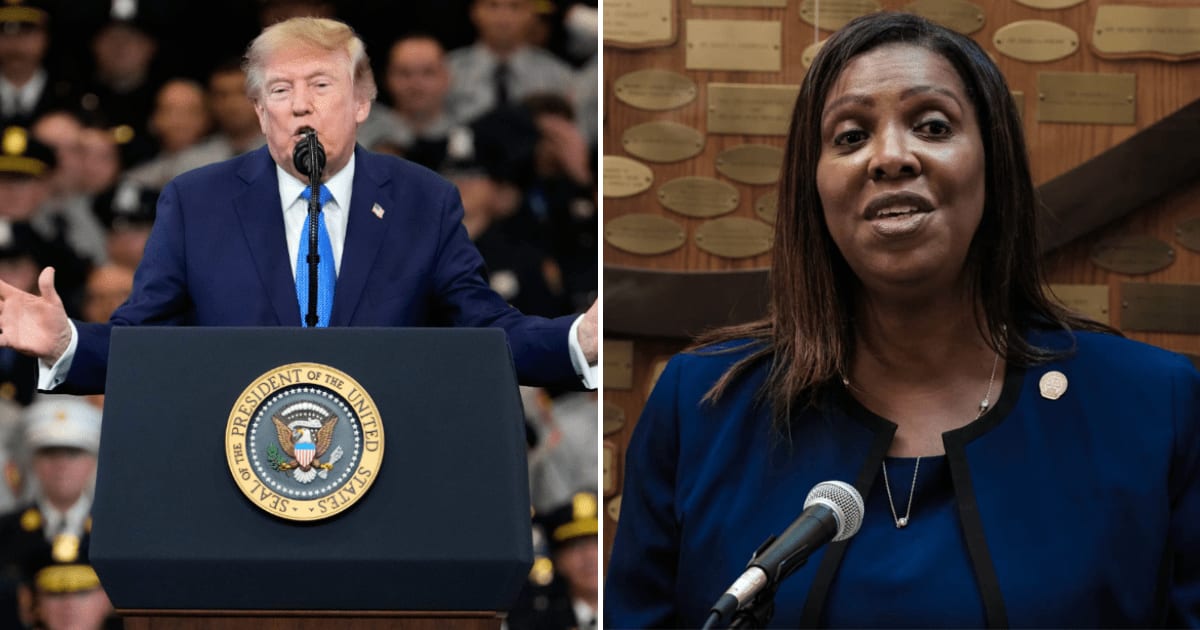 Donald Trump renewed his criticism of New York Attorney General Letitia James during remarks at the Nassau County Police Academy on Long Island (Getty Images) 