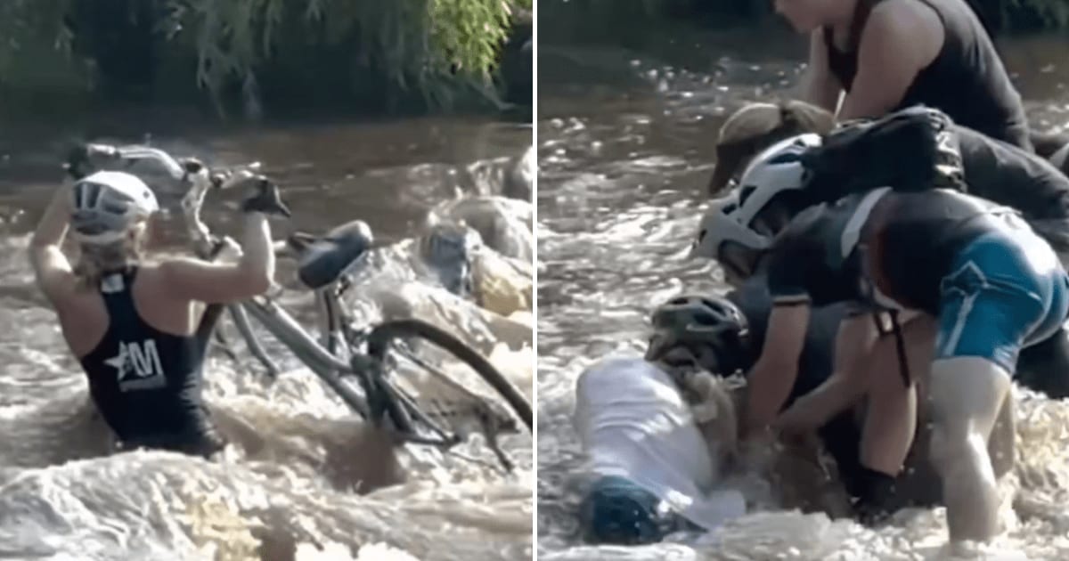 Arizona cyclist vanishes beneath floodwaters in terrifying video as attempts to rescue her fail (@CollinRugg/X)